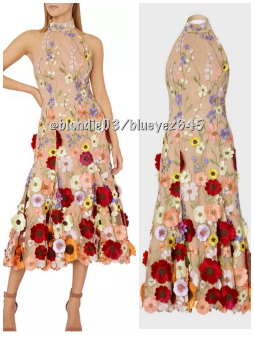 Milly “Penelope” 3D flower halter dress 4 NWT
